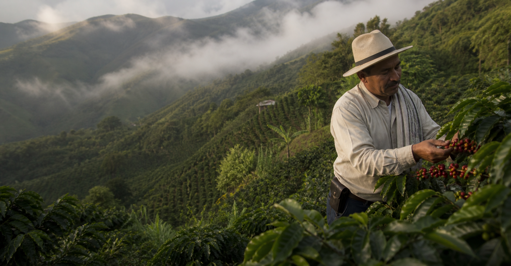 Trabajo cafetero en una finca colombiana
